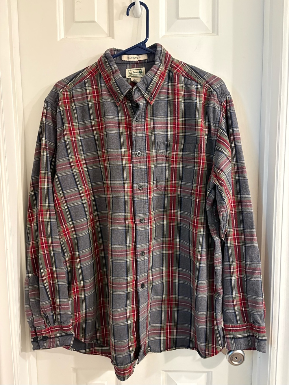 L.L.Bean gorpcore outdoor Scotch Plaid hiking Flannel Button Down Shirt L 228061
